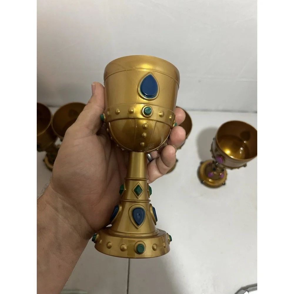 Lot of 6 Molded Plastic Gold Crown Royalty Goblets - Pink, Blue, Green Gems